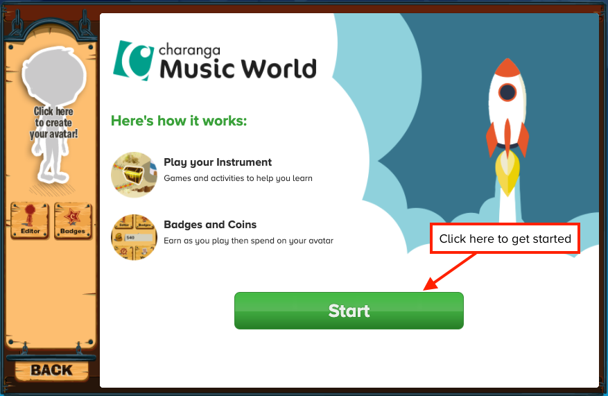 Music World welcome screen